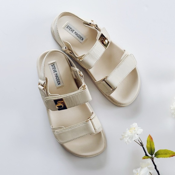 Steve Madden Mona Bone Leather Multi Strap Sandals Shoe Comfortable Size 5 - Picture 3 of 10